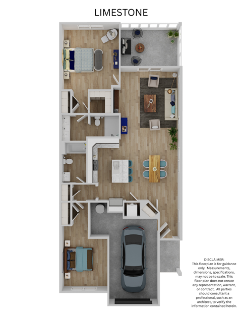 Floor plan for 2 beds, 2 baths, 1299 sqft